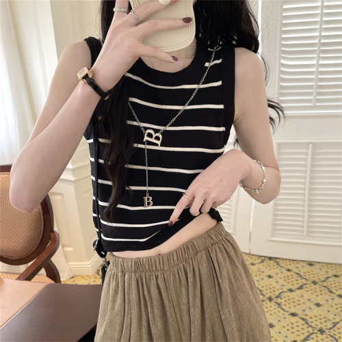 Real price real shot striped vest suspenders women's spring and autumn bottoming shirt summer all-match short knitwear
