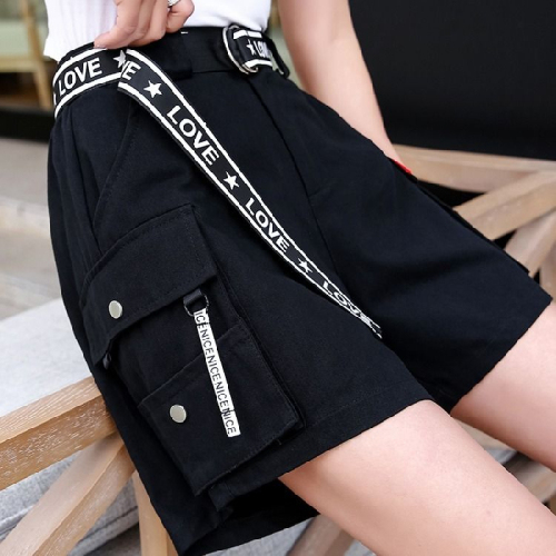 Cotton summer shorts female summer student Korean version loose hiphop overalls female all-match thin casual pants female