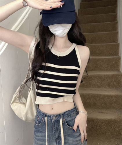 Real price real shot inner knitted vest suspenders female summer design sense outer wear striped top sleeveless bottoming shirt