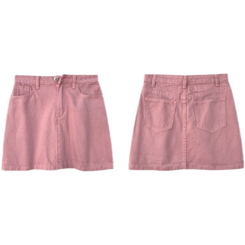 Summer new all-match solid color skirt women's high waist slimming casual A-line skirt student denim skirt tide