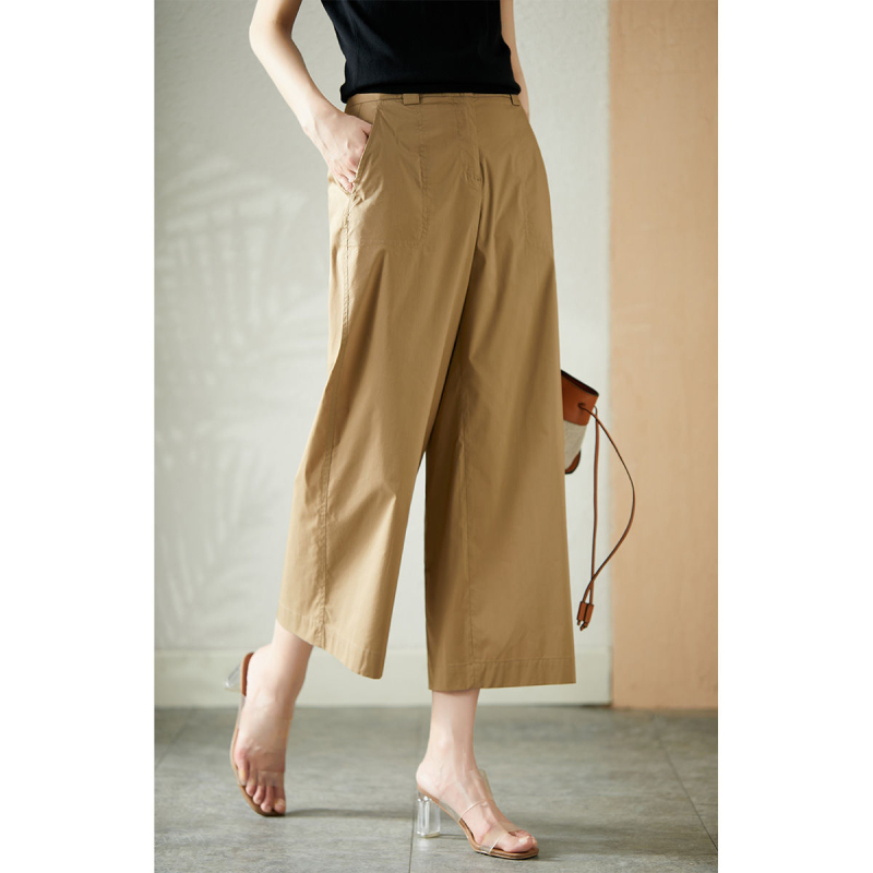 Original shape high waist thin section wide-leg pants women's summer new cropped pants straight-leg pants loose slim casual pants