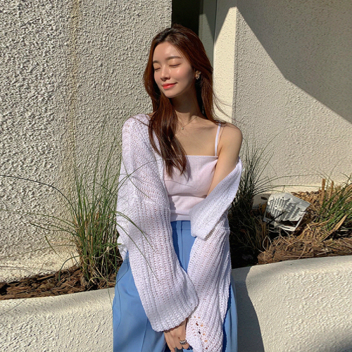 Spot Korean chic lazy wind super fairy ice silk thin short sunscreen sunshade knitted cardigan top women