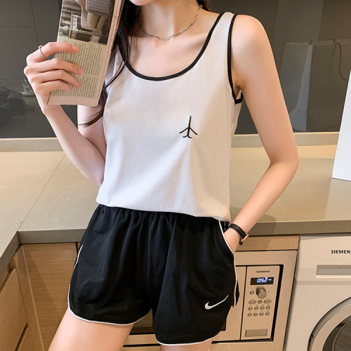 New vest real shot pure cotton small camisole women's outerwear slim embroidery sleeveless t-shirt