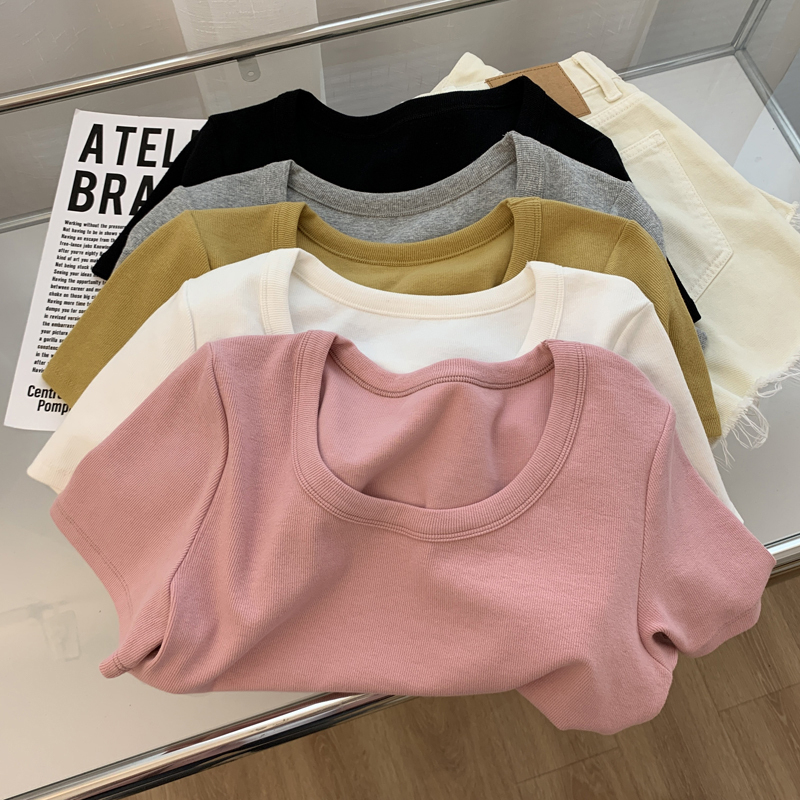 Net price 260g ice silk thread 100% polyester fiber new short-sleeved t-shirt women's short solid color