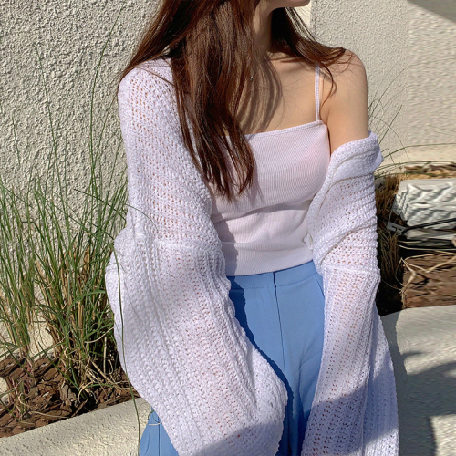 Spot Korean chic lazy wind super fairy ice silk thin short sunscreen sunshade knitted cardigan top women