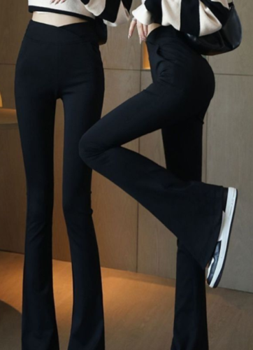 Black micro-bell-bottom pants women plus velvet cross high-waist elastic slim fit leggings outerwear long pants bell-bottom pants