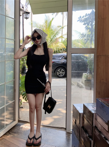Real price pure desire style hot girl summer all-match knitted suspender dress