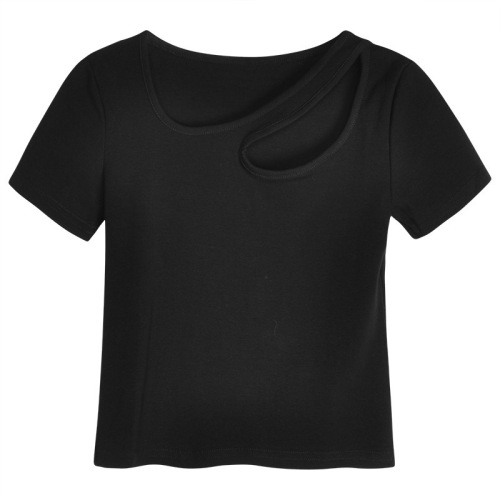 New summer pure desire style design sense hollow self-cultivation irregular short bottoming shirt short-sleeved T-shirt women