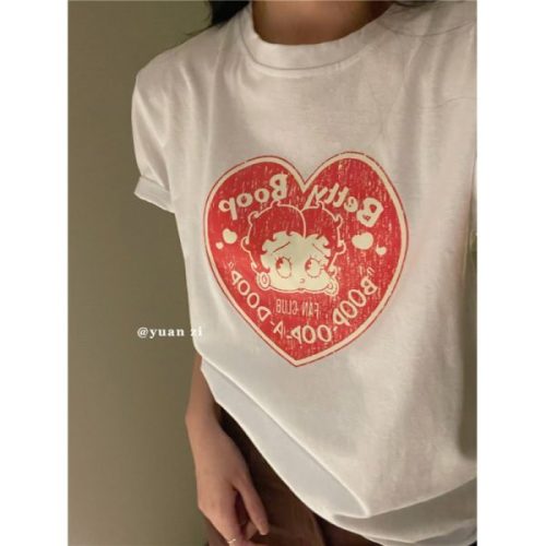Official picture 6535 cotton cartoon print love short-sleeved T-shirt women's new design sense niche