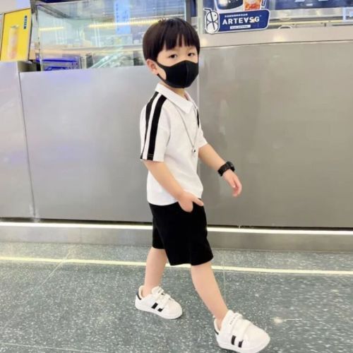 Boys summer suit 2023 new children's short-sleeved two-piece suit boys foreign style top POLO shirt two-piece suit