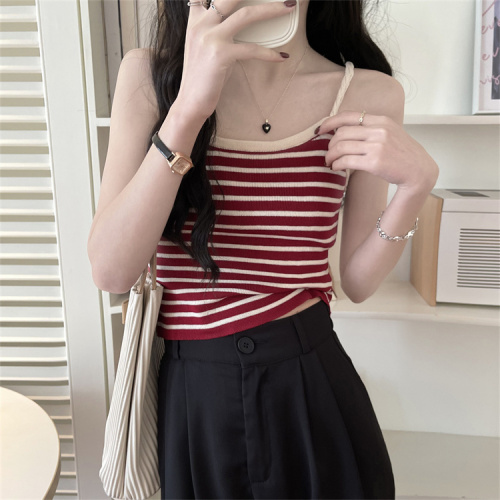 Real price real shot striped small sling women's summer knitted vest outerwear slim fit sleeveless top bottoming shirt
