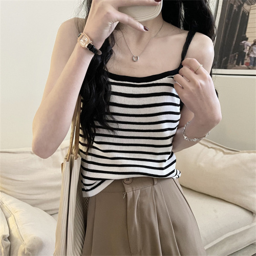 Real price real shot striped small sling women's summer knitted vest outerwear slim fit sleeveless top bottoming shirt