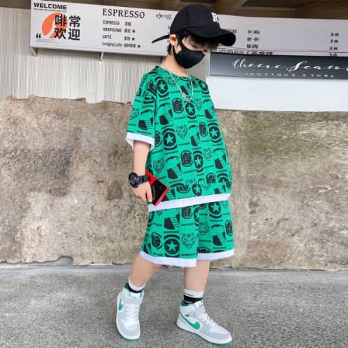 Mesh cloth children's suit summer foreign style children's clothing middle and big children's 2023 new fried street casual loose trendy clothing