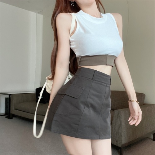 Real price  new gray green tooling skirt suit female hot girl short vest