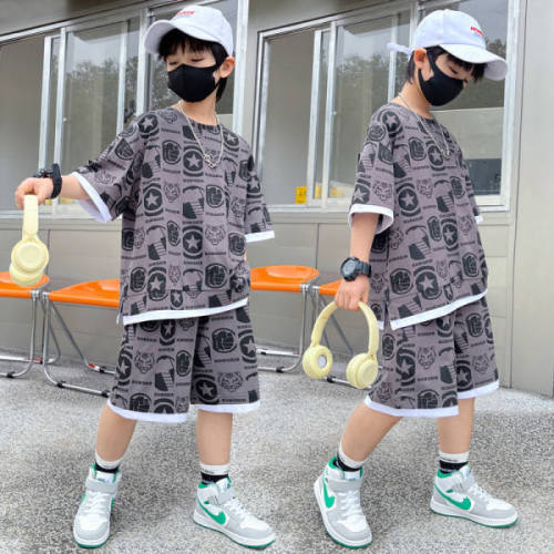 Mesh cloth children's suit summer foreign style children's clothing middle and big children's 2023 new fried street casual loose trendy clothing