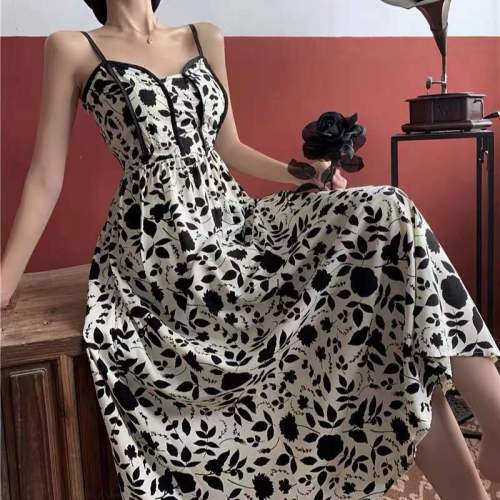 French light and gentle style retro dress women's summer 2023 new sling floral long skirt Hepburn style temperament