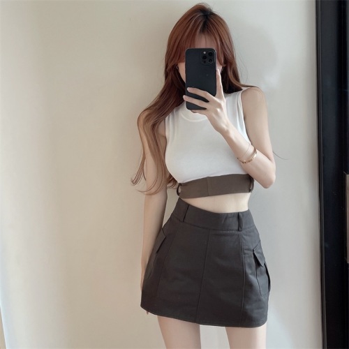 Real price 2023 new gray green tooling skirt suit female hot girl short vest