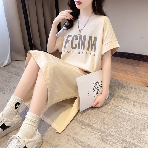 Real shot chic all-match simple loose long T-shirt dress