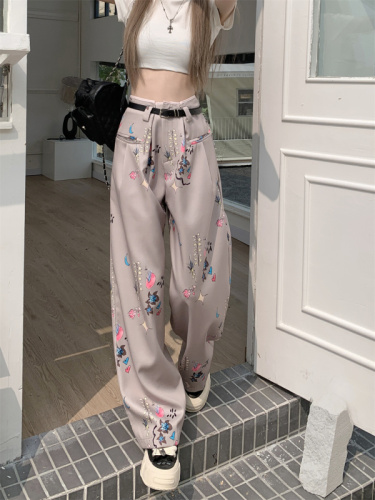 Real price~2023 spring and summer new American style retro loose printed wide-leg pants for women