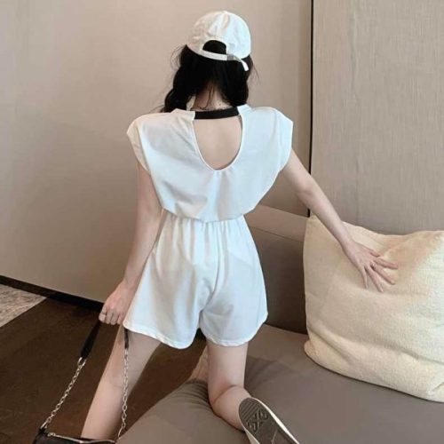 Fashion net red fried street suit women can be salty and sweet summer sports wind halter top + wide-leg shorts two-piece set