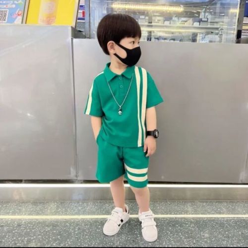Boys summer suit  new children's short-sleeved two-piece suit boys foreign style top POLO shirt two-piece suit