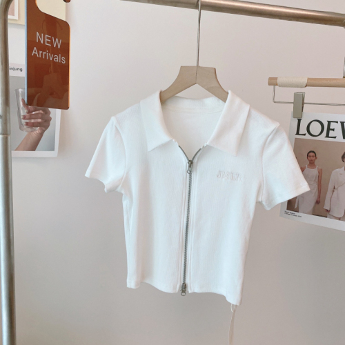 Polo collar thin t-shirt women's sweet all-match short top summer new short-sleeved