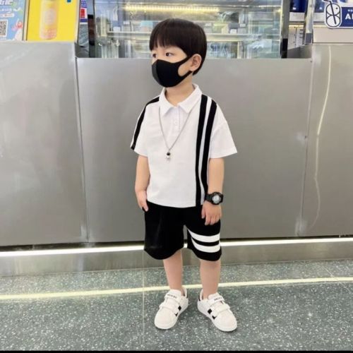 Boys summer suit 2023 new children's short-sleeved two-piece suit boys foreign style top POLO shirt two-piece suit