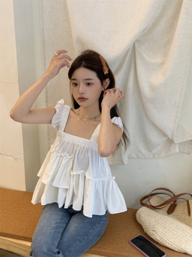 Real price real shot French-style Feifei sleeve irregular age-reducing sweet top camisole female