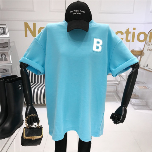 30 cotton 65 polyester fiber 5 spandex reflective letter short-sleeved t-shirt women's loose trendy early spring top