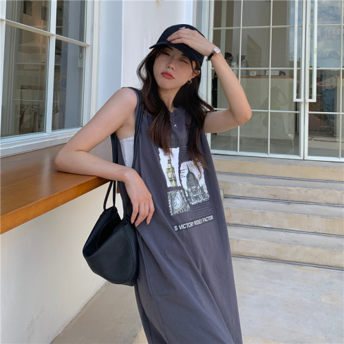 Real price real shot 200g bag collar 6535 combed cotton summer new sleeveless mid-length loose dress
