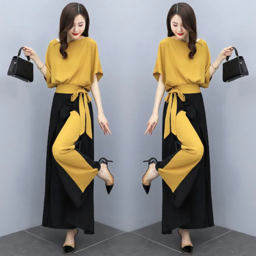 Wide-leg pants suit female  summer new temperament goddess Fan Yangqi age-reducing fashion two-piece suit