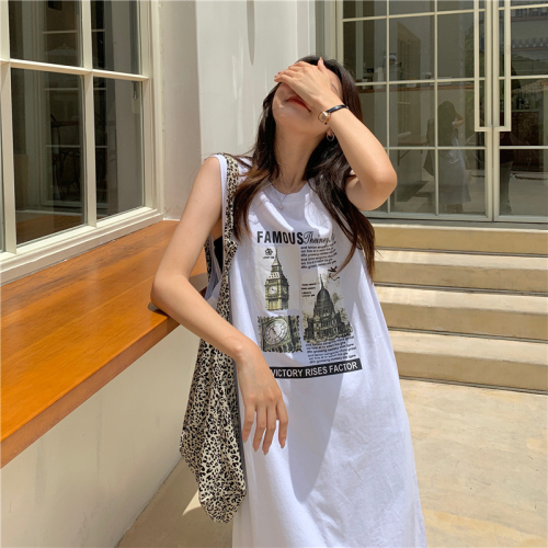 Real price real shot 200g bag collar 6535 combed cotton summer new sleeveless mid-length loose dress