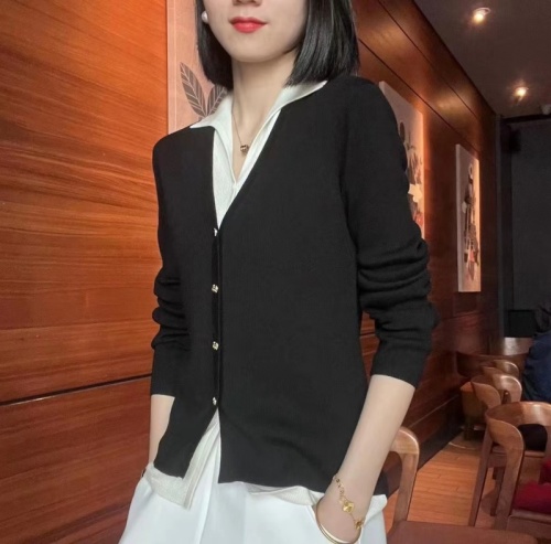 Minggang 3032 spring new fake two-piece temperament self-cultivation fashion urban collar all-match knitted cardigan