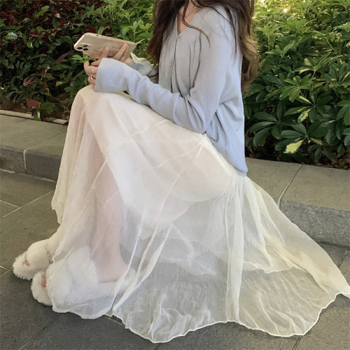 Gentle little fairy, high-end, gentle, mid-length A-line skirt, irregular mesh skirt, trendy