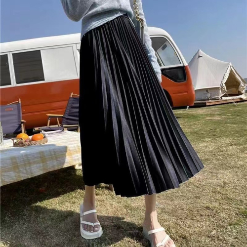 Gentle Wind Elastic Waist Pleated Skirt Women 2023 New Summer High Waist Slim Small Mid-Length Skirt
