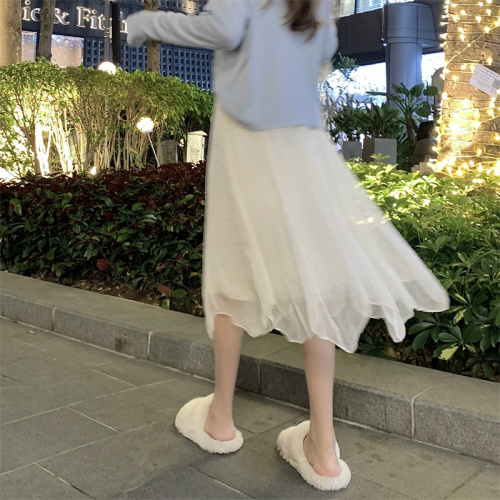Gentle little fairy, high-end, gentle, mid-length A-line skirt, irregular mesh skirt, trendy
