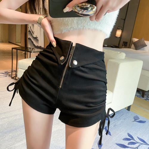 Official picture Pure Desire Sexy Drawstring Casual Shorts Women's Summer High Waist Turned Side Look Thin Spice Girls Wear Wide Leg Hot Pants