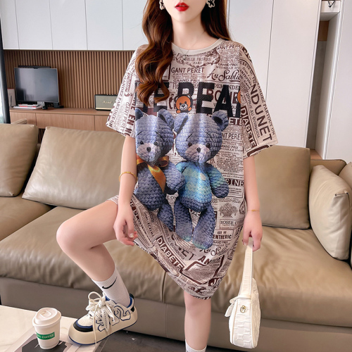 Real shot-summer loose back wrap collar mid-length quick-drying cloth large size women's short-sleeved top T-shirt women