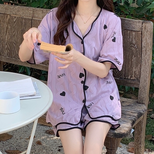  women's pajamas spring and summer short-sleeved shorts cardigan women's home clothes