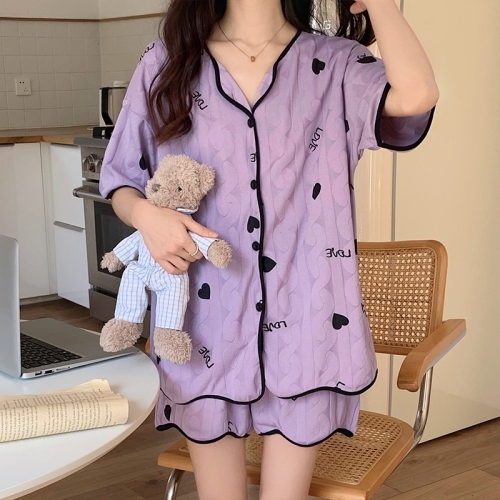  women's pajamas spring and summer short-sleeved shorts cardigan women's home clothes