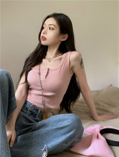 2023 ribbed pink camisole women's inner and outer wear beautiful back summer sweet and spicy short style