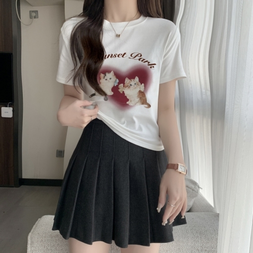 New loose short-sleeved T-shirt for women 92 cotton/8 spandex 40 counts 210g pure cotton slim short T-shirt for women