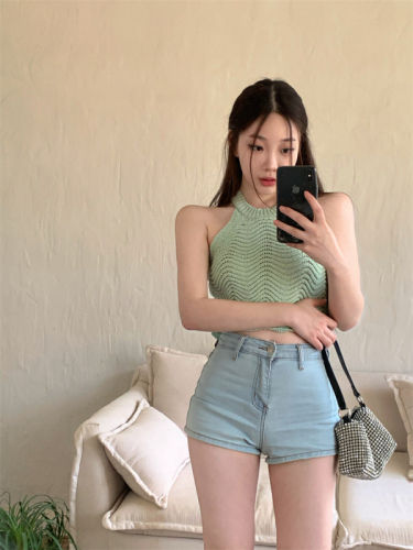 Real shot real price sweet hot girl I-knit camisole vest women's inner self-cultivation slim short top outerwear