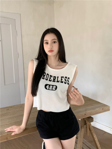 Real price sports vest T-shirt women's summer new hot girl letter printing short section outerwear sleeveless top