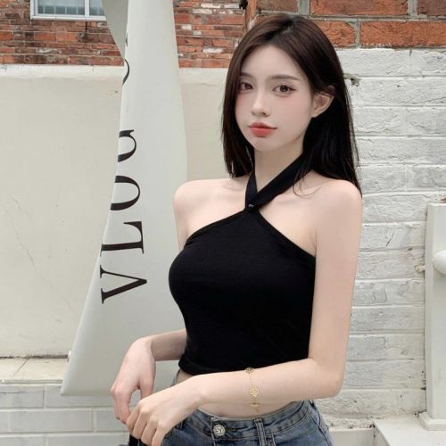 Spice girl hanging neck tube top small camisole female summer beautiful back bottoming shirt sexy high waist short top