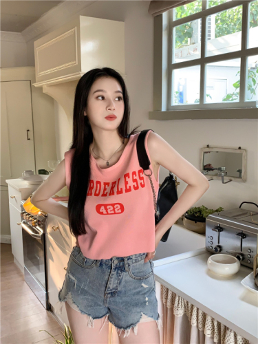 Real price sports vest T-shirt women's summer new hot girl letter printing short section outerwear sleeveless top