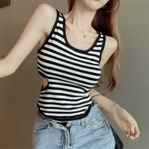 French design sense niche babes striped small camisole women's summer short sleeveless BM top with inner wear and outer wear