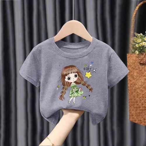 Pure cotton short-sleeved T-shirt children's clothes girls summer clothes  new baby foreign style big children's tops bottoming shirts