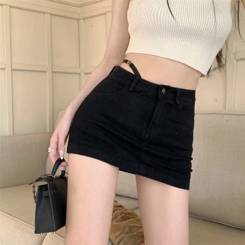 Real shot real price Anti-lost hot girl high waist elastic self-cultivation a-line skirt bag hip skirt female