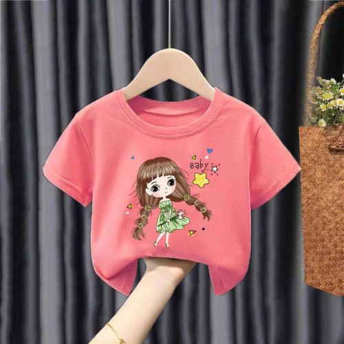 Pure cotton short-sleeved T-shirt children's clothes girls summer clothes  new baby foreign style big children's tops bottoming shirts